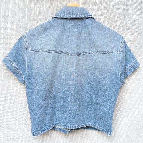 Saint Laurent Faded-Wash Contrast-Stitch Denim Cropped Shirt, size M - Picture 2 of 8